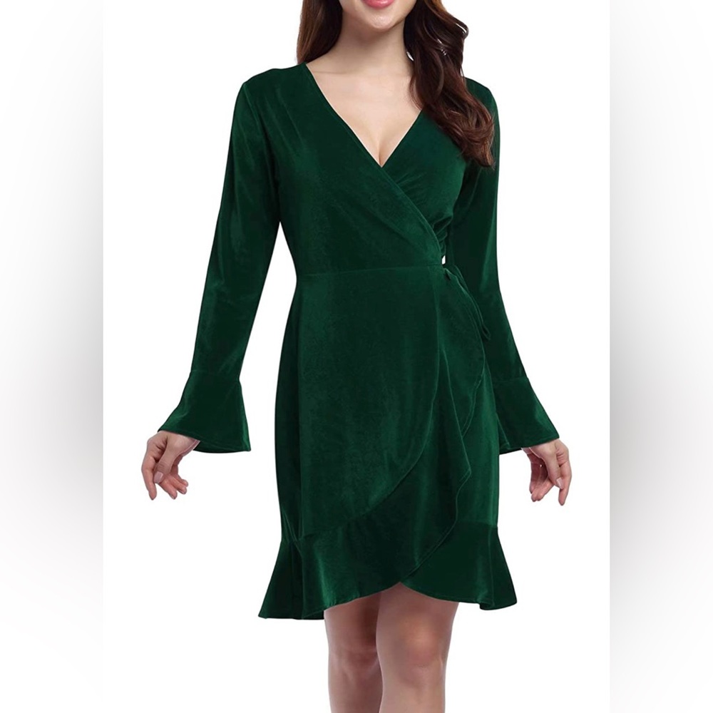 Women's V Neck Velvet Formal Elegant Evening Party Mini Dress